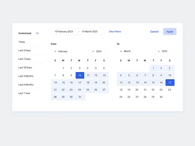 Date Range Picker - UX Design clean date date picker interaction date picker popup date range date range picker date selection from to