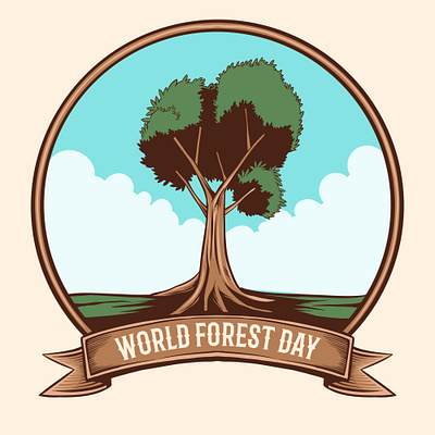 World forest day vintage illustration logo