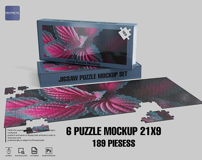 Puzzle Jigsaw Mockup 189 piece 21x9 puzzle set mockup
