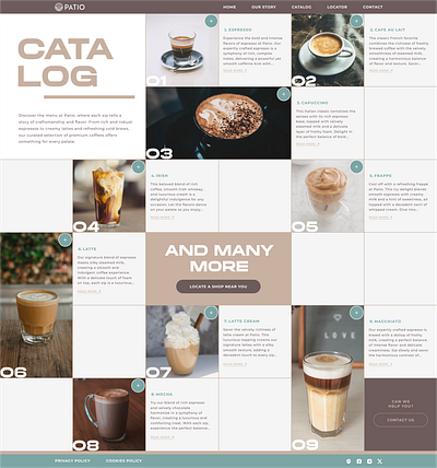 PATIO -premium coffeeshop- website (concept)_Catalog barista catalog coffee coffeeshop design figma identity landing page premium prototipe ui uxui web webdesign website