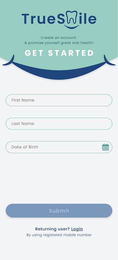 Create an account account clinic contact create dental dentist design form getstarted illustration new signup smile truesmile ui