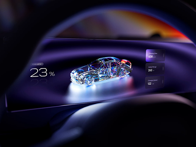 Future HMI - Vehicle Charging 3d animation c4d car charging concept dashboard design glass hmi interface motion graphics redshift speedo ui