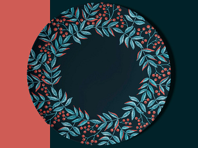 Red rowan wreath design illustration summer textile typography