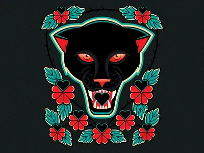 Panther design flowers gig poster graphic design heart illustration panther poster design tattoo vector