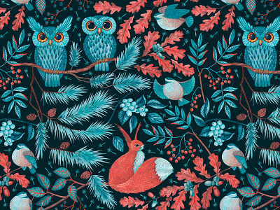Wonderful forest cartoon dandelion seeds design fairy tale illustration seamless pattern textile typography