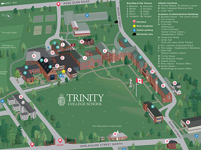 Trinity College School - Campus Map campus map illustrated map isometric map map map art map artwork map illustration maps school map wayfinding wayfinding map