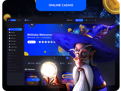 Online Casino BitStake project UX/UI casino crypto casino design site gambling igaming online casino ui design web 3.0 web 3.0 casino