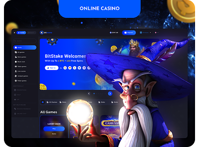 Online Casino BitStake project UX/UI casino crypto casino design site gambling igaming online casino ui design web 3.0 web 3.0 casino