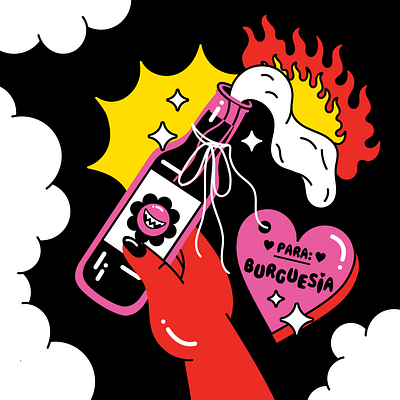 molotov 2d bottle cocktail feminism fire flat illustration molotov