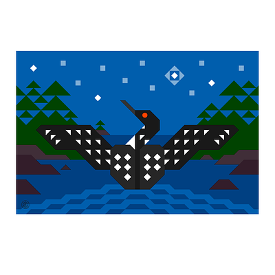 Loon on 45's 45s 4c 4color boundary bwca flat geometric geometry graphicdesign grid illustration landscape loon northshore northwoods overlay print vector