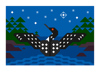 Loon on 45's 45s 4c 4color boundary bwca flat geometric geometry graphicdesign grid illustration landscape loon northshore northwoods overlay print vector