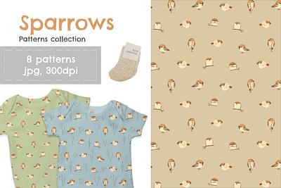 Sparrows. Seamless pattern collection bundle character design design fabric illustration pattern seamless