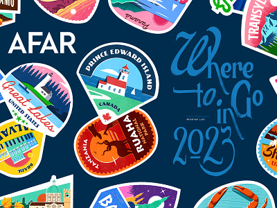 AFAR · where to go in 2023 badge design illustration label luggage sticker sticker travel sticker typography