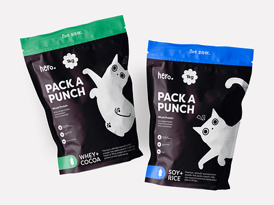 Hero Packaging Design branding cat cat design cat illustration design graphic design illustration logo packaging packaging design playful protein powder protein powder packaging design skincare