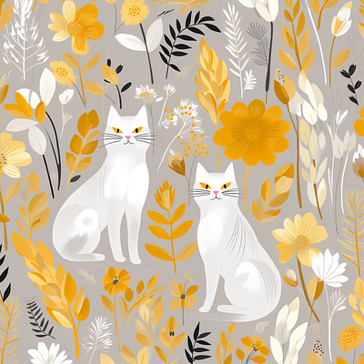 Cute cats in autumn background with fall leaves art work autumn cats design fall graphic design illustration pattern