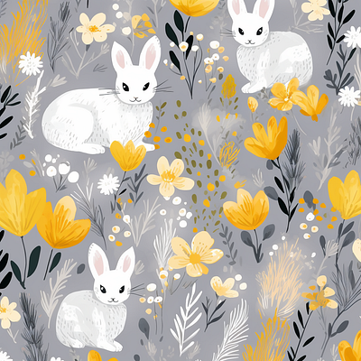 Cute bunnies in autumn background with fall leaves art work autum bunny design fall graphic design illustration pattern rabbits
