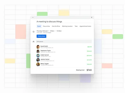 How much will this meeting cost? calendar design meeting ui