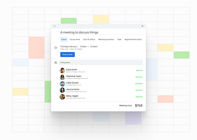 How much will this meeting cost? calendar design meeting ui