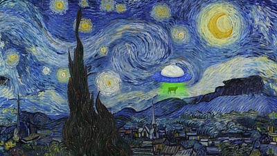 Cosmic Night animation aftereffects animation cow fantasy starrynight ufo vangogh