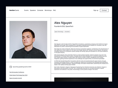 Profile page - Event speakers branding design design exploration event speakers events figma product design profile profile page speakers profile ui ui design ux ux design webdesign website