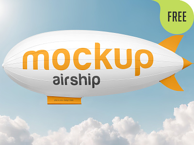 Free Airship Mockup. AI Generated advertising air airship blimp cloud dirigible fly free freebie mockup sky transport zeppelin
