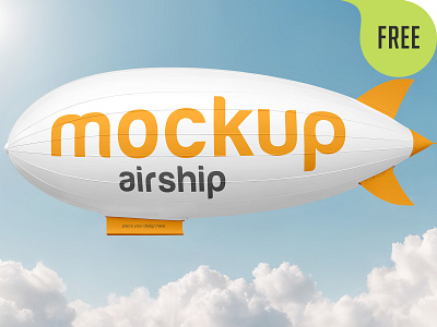 Free Airship Mockup. AI Generated advertising air airship blimp cloud dirigible fly free freebie mockup sky transport zeppelin