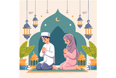 Ramadan Kareem Mubarak Illustration celebration eid festival greeting illustration islamic kareem lantern moon mubarak muslim prayer ramadan ramadhan vector