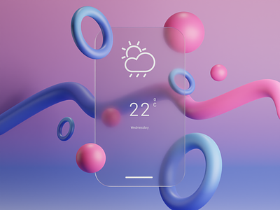 Glassmorphism Weather UI 3d animation application climate cloud cloudy forecast glassmorphism icon iconography meteorology mobile overcast rain rainy sun temperature thermometer ui weather