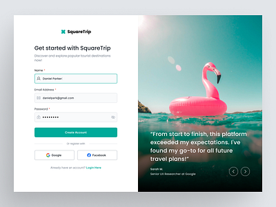 SquareTrip - Login Screen green landing page sign up travel agency ui user authentication ux website