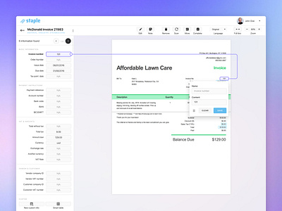 Staple | Extract Data Platform art direction dashboard data extract document field invoice landing page web app web development