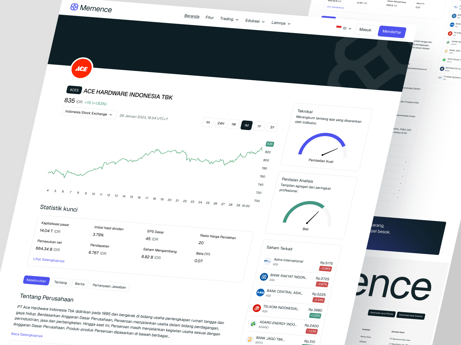 Memence - Investment Website [Stock Detail] clean design desktop detail detail stock detailed finance finance design finance website landing page minimal minimalist obligasi reksa dana stock stock design ui web design website website stock