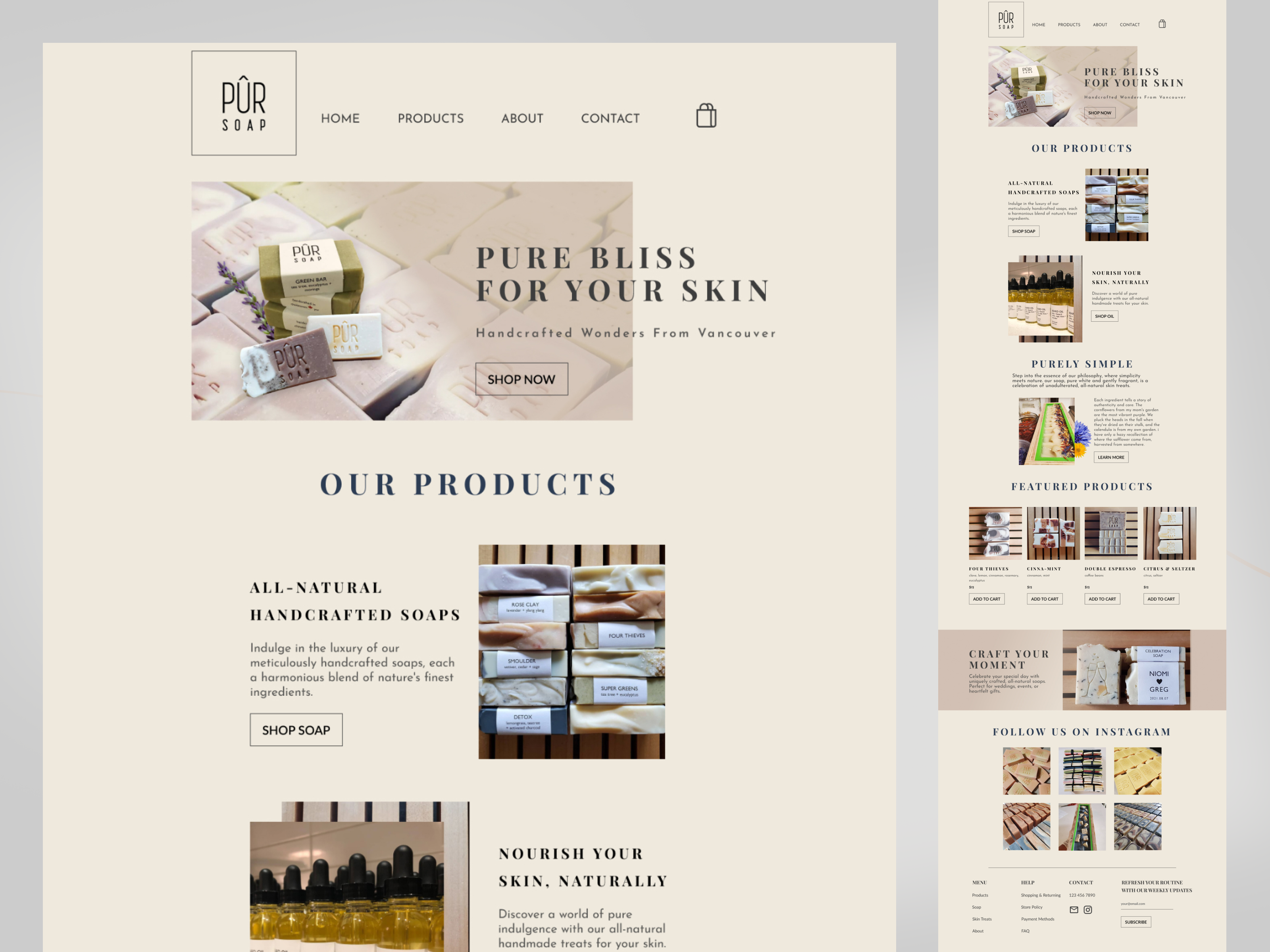 PÛR – Soap E-commerce Landing Page branding creativedesign design designconcept e commerce figma graphic design illustration landingpage logo organicsoap soap soapecommerce soapproducts soapshop ui ux vancouver webdesign