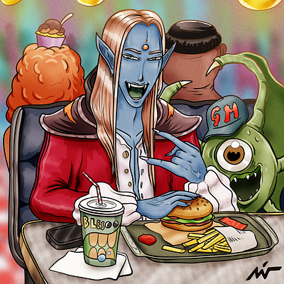"Dracula's Burger 🍔" art color pencil comics design dinner dracula draw dream fun graphic design hamburger illustration manga nft vampire water ink