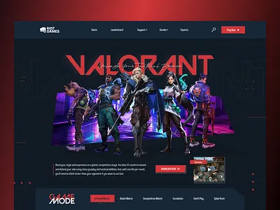 Valorant Game Landing Page UI 3d animation branding design graphic design image app logo motion graphics ui