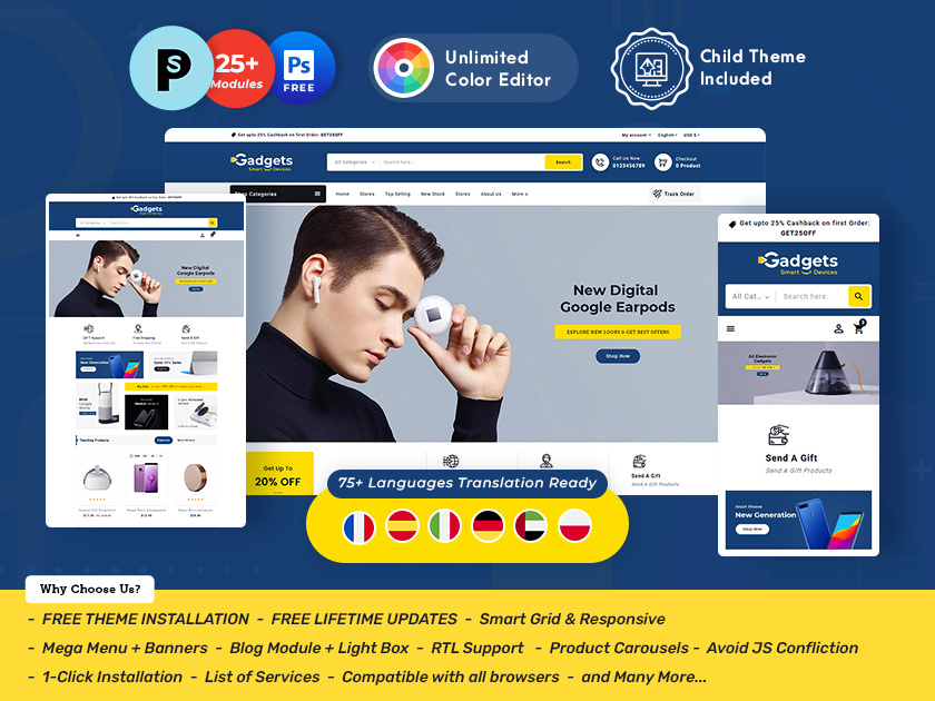 Gadgets Electronics – Multipurpose Responsive eCommerce Theme bootstrap computer computers design digital ecommerce electronics gadgets illustration mega online store opencart peripheral prestashop shopify template templatetrip woocommerce wordpress