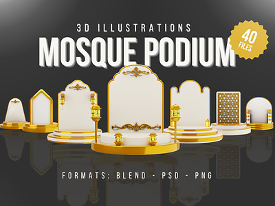 Mosque Podium 3D Illustration Pack 3d 3d icon 3d illustration 3d mosque 3d podium icon illustration mosque podium ui ux