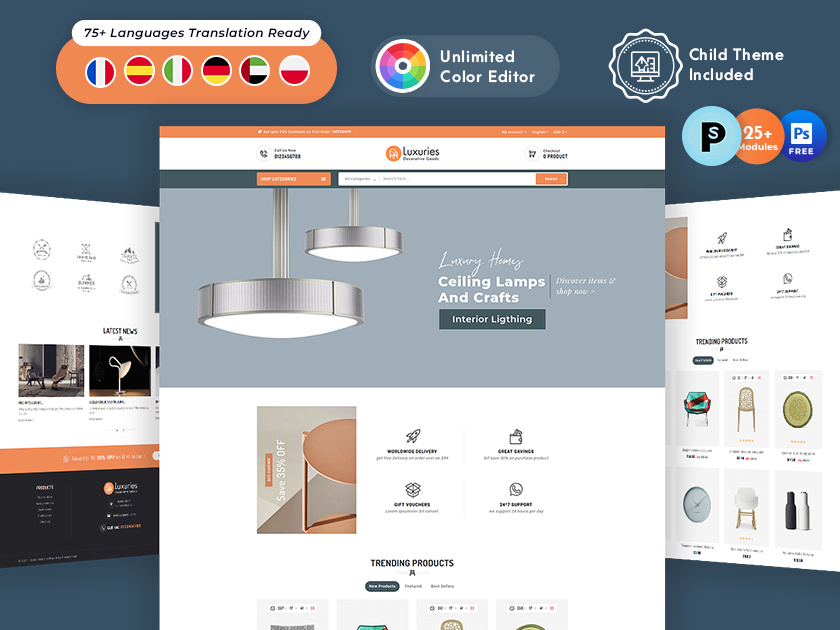 Luxuries Decorative Goods – eCommerce Responsive Theme bootstrap decorative design ecommerce furniture goods home decor illustration luxuries multipurpose opencart prestashop shopify templatetrip woocommerce wordpress