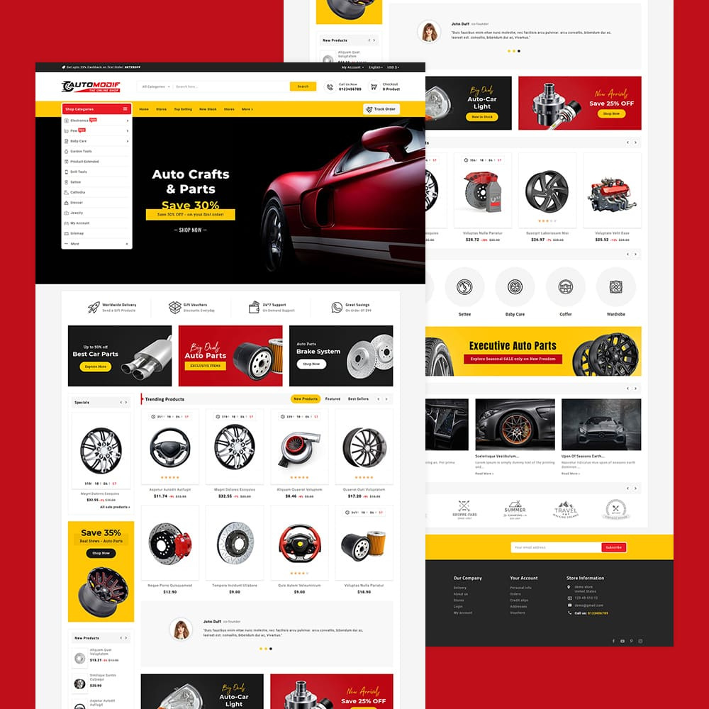 AutoModif – Automotive eCommerce Responsive Theme auto garage auto parts automodif automotive bootstrap cars design ecommerce illustration multipurpose opencart prestashop shopify spare parts templatetrip woocommerce wordpress