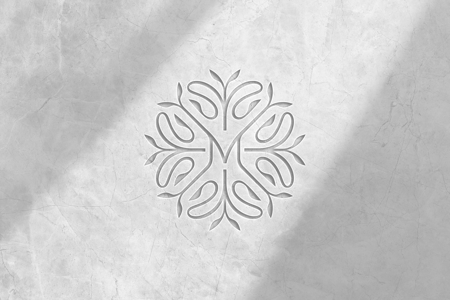 Maison Green Monogram aparment art nouveau brand branding decorative engrave flourish leaf leaves logo luxury brand luxury branding m marble monogram ornamental ornate property seal symbolmark