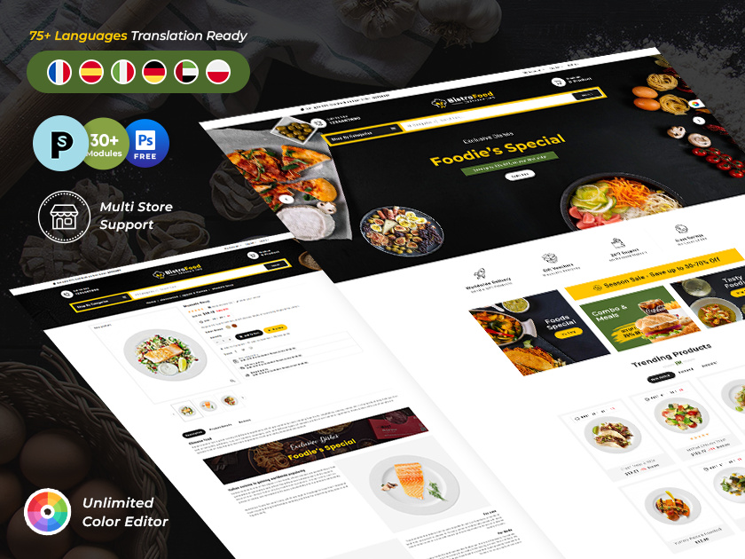 Bistro Food Delicious & Tasty – eCommerce Responsive Theme bistro bootstrap delicious design ecommerce fast food food gourmet illustration online store opencart prestashop shopify tasty template templatetrip theme woocommerce wordpress