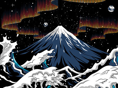 Aurora apparel aurora clothing japan landscape mountain planet t shirt vector wave