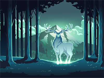 Soul of Nature animal character deer design game design illustration landscape magic mystical night forest spirit vector