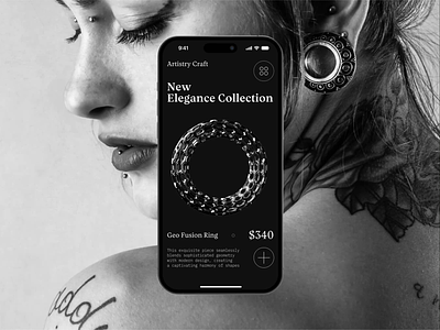 The mobile app concept of a jewelry brand's product card 3d app card design ecommerce jewelry jwlry mobile productcard shop ui
