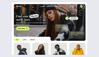 Hero Section - Skena Fashion Web UI app branding clothes design design exploration e commerce ecommerce website fashion fashion website glassmorphism hero section landing page minimalist design modern design neon ui ui design website