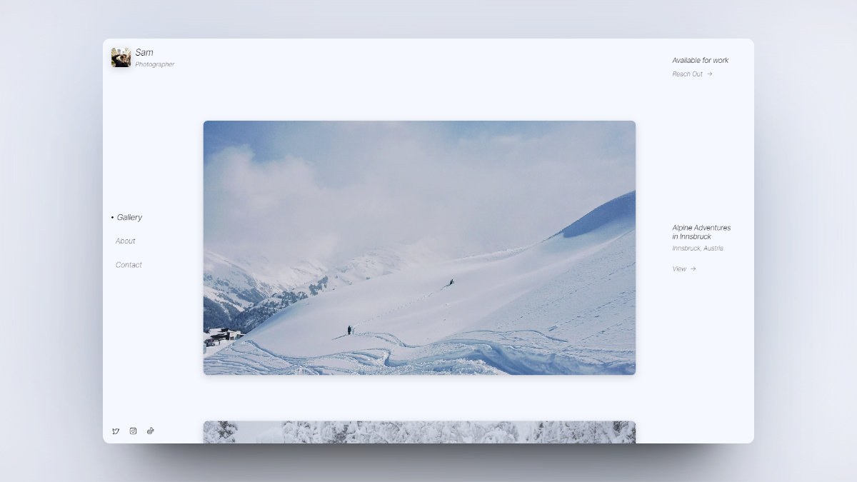 Snow - Photography Portfolio Framer Template branding design figma framer framer template framer website free template landing page minimal photography portfolio template ui ux web design website website design website template