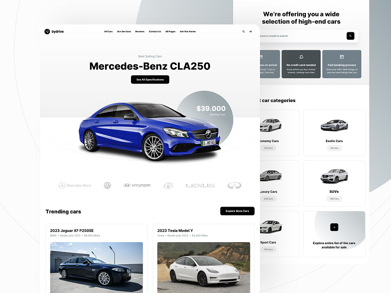 Car dealership landing page designed with Framer auction auto car car search dealer dealership figma framer inspiration landing page nocode rent rental template theme ui ui design ux vehicle web design