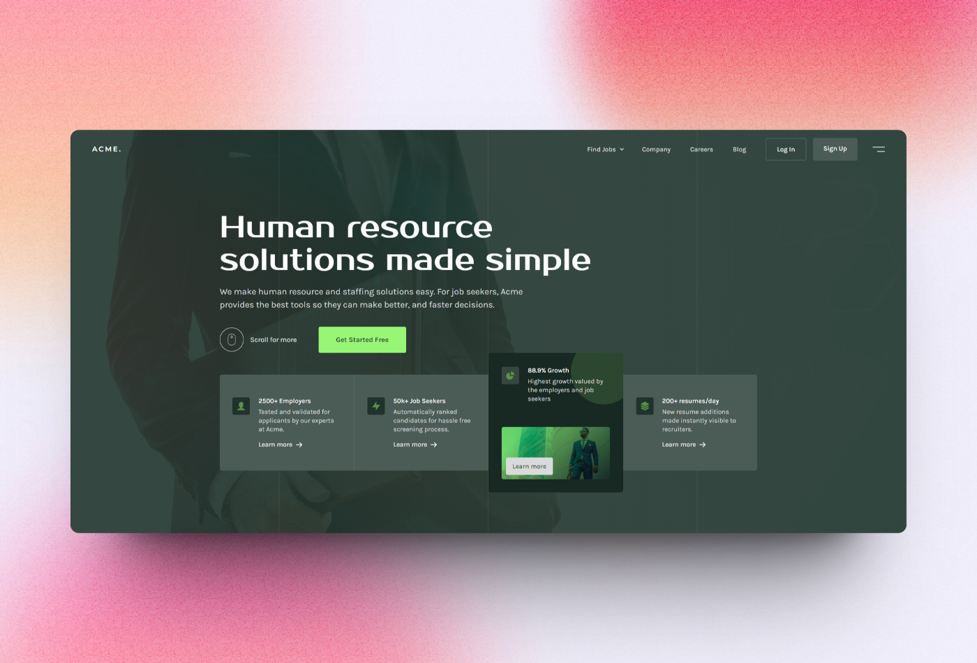 Job Portal Free Cloneable Hero Section Design - Made in Webflow animation branding dropdown menu hamburger menu hero section job portal job portal design job portal hero section login logo membership site side nav sign up ui webflow webflow design webflow hero section webflow website