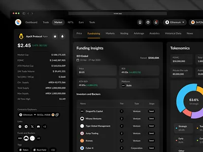 Fundraising - DEX Exchange apex application bitcoin coin crm crypto currency dashboard dex exchange fundraising price token tokenomics ui ux web website