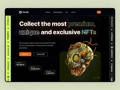 CRYPSE - NFT Marketplace Website Design buy and sale crypto cryptocurrency design exclusive nft landing page marketplace minimal design nft nft marketplace nft web nft website design ui design ux design website design