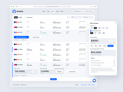 Decentralised Exchange Farming calculator crypto cryptocurrence farming fintech sheets staking tables uxui